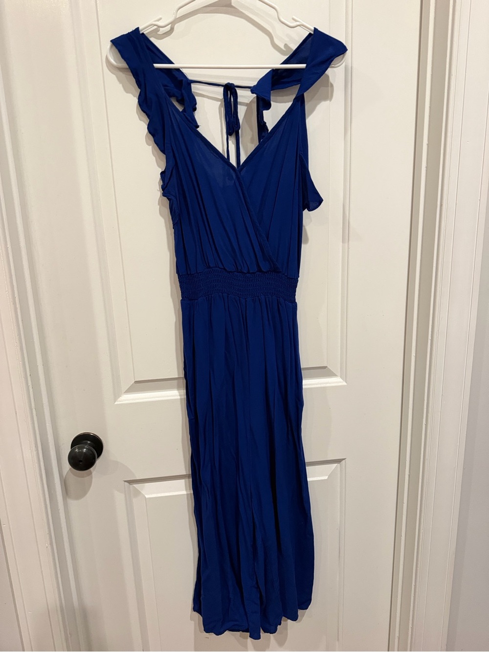 Women's Blue Sleeveless V-Neck Maxi Dress